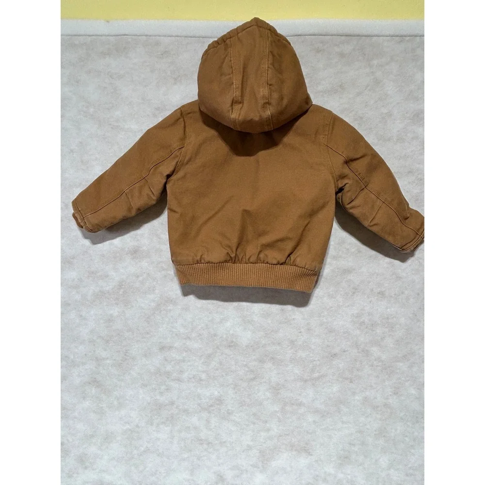 Carhartt Kids 2T Brown Duck Canvas Quilted Flannel Lined Hooded Active Jacket